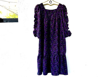 Vintage 90s Boho Patchwork Dress Hawaiian Muumuu 1990s Hawaii Floral Paisley Wrinkle Crinkle