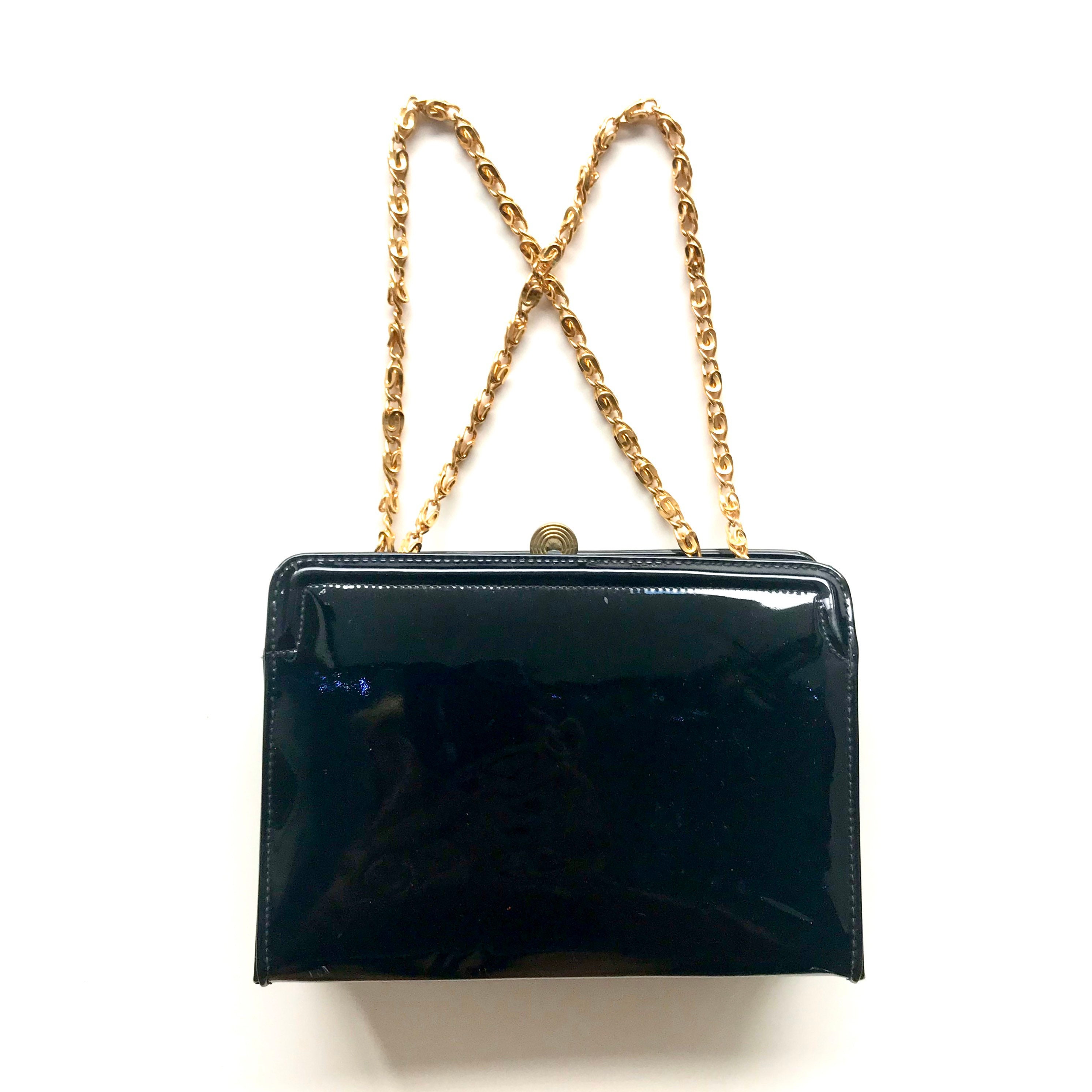 Vintage Morris Moskowitz Patent Leather Clutch With Gold Chain - Etsy