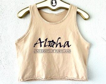 Débardeur court Aloha Honu Hawaii vintage des années 80 et 90 / / chemise graphique de l'Université de Portland, tortue de mer hawaïenne beige des années 90