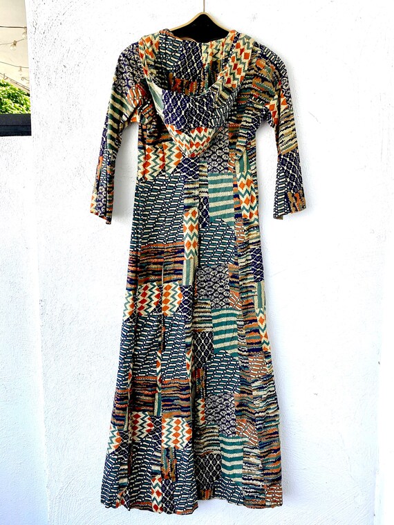 Vintage 60s 70s Hippie Hooded Dress Boho Ombré Pa… - image 10