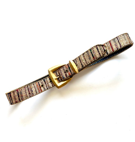 Vintage 80s 90s Gold Woven Belt Metallic Beaded Sash - Etsy display picture 1
