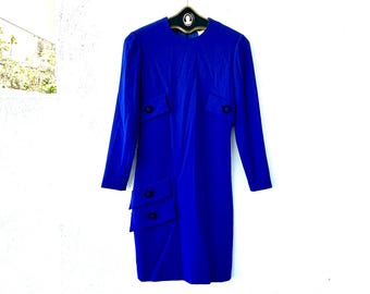 Sukienka koszulowa z dużymi guzikami w stylu vintage Gianni Versace Blue z lat 90.