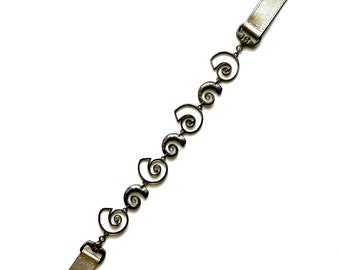 Vintage 70s 80s Chain Silver Leather Belt 1970s 1980s Artsy Snap Belt