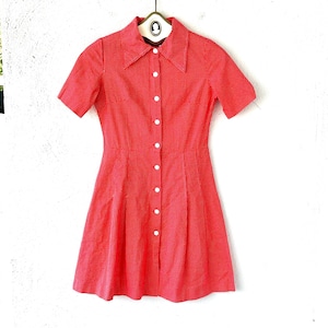 Vintage 60er 70er Gepunktet Mod Kleid 1960er 1970er Rotes Hemdkleid