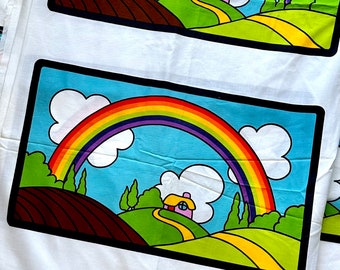 Vintage Finlandia Rainbow Fabric 70s 80s Childrens Pop Graphic Marimekko Style Scandinavian Decor