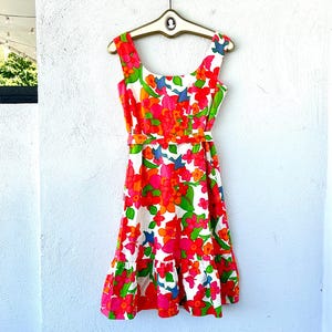 Vintage 60s 70s Malia Hawaiian Dress 1960s 1970s Butterfly Birds Bright Floral Hawaii Aloha Muumuu