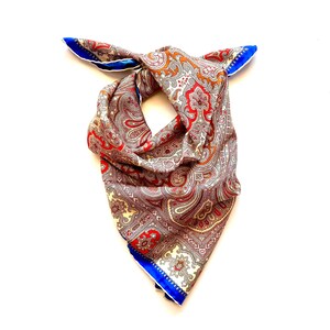 Vintage 60s 70s Psychedelic Paisley Boho Scarf White Brown Hair Accessories