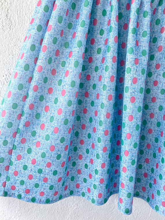 Vintage 60s 70s Bubblegum Polka Dotted Blue Pleat… - image 4