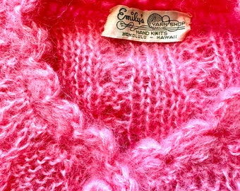 Vintage 60s 70s Mohair Cardigan Pink Fuzzy Sweater 1960s 1970s