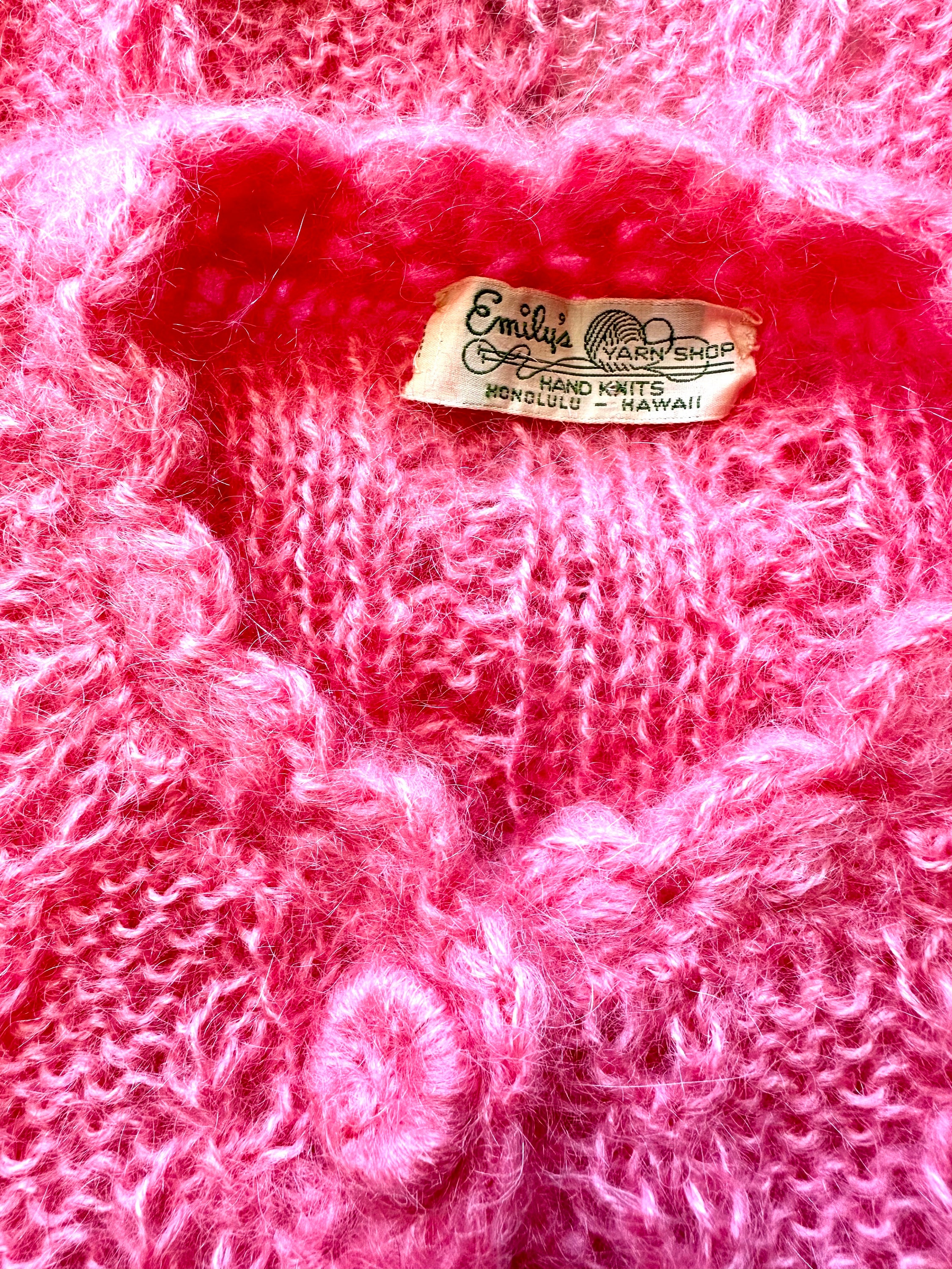 Vintage 60s 70s Mohair Cardigan Pink Fuzzy Sweater 1960s 1970s