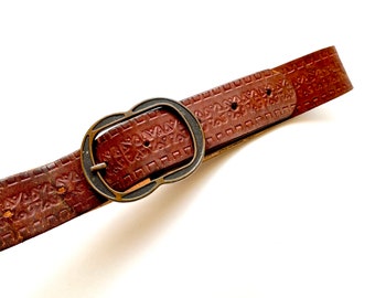 Vintage 70s Hippie Embossed Leather Belt