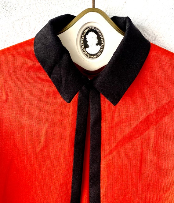 Vintage 70s Bright Orange Collared Shirt Open Con… - image 3