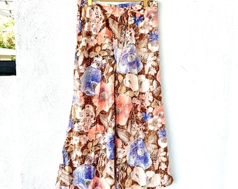 Vintage 70s Metallic Palazzo Pants Floral 1970s  Wide Bell Bottoms