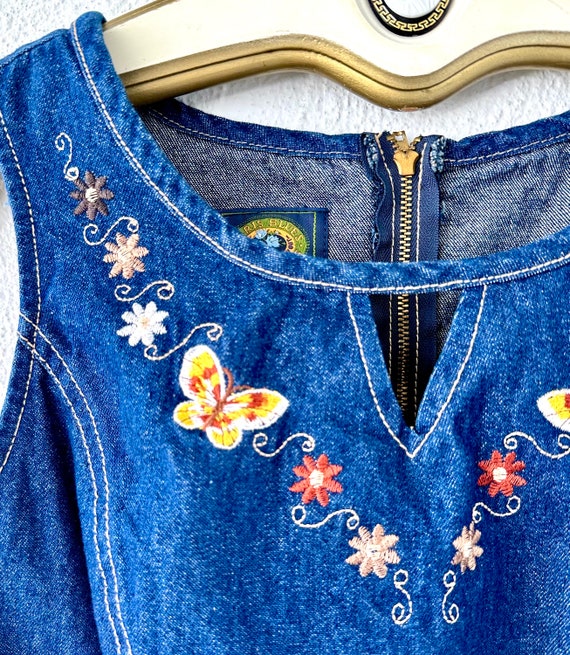 Vintage Embroidered Butterfly 90s Denim Dress Jea… - image 6