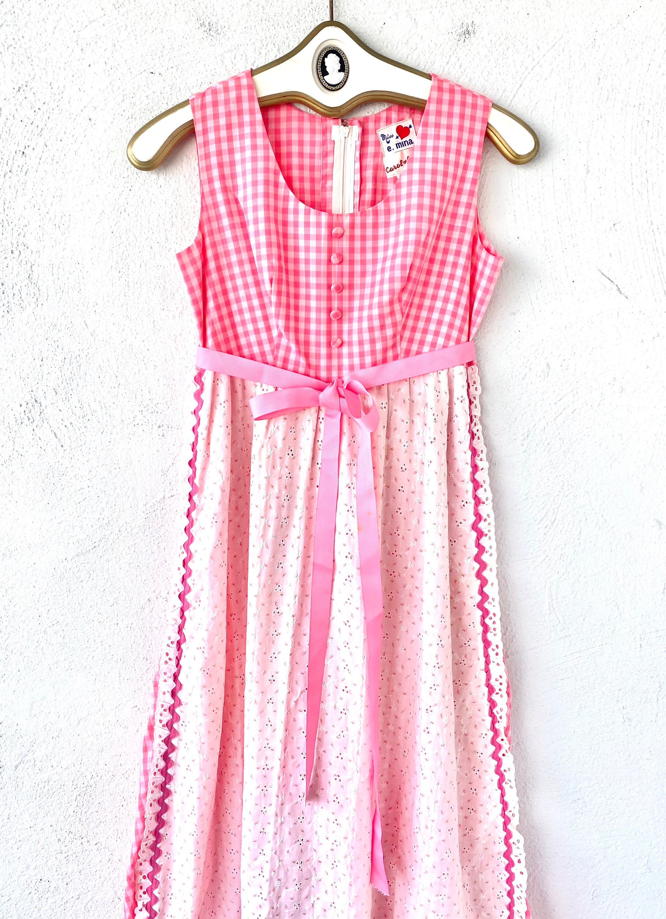 Vintage 60s Gingham Apron Dress: Pink Hawaiian Muumuu, Eyelet Lace - Etsy