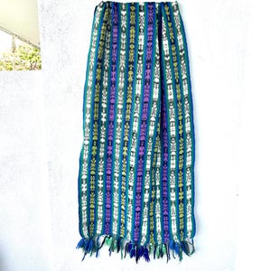 Vintage Guatemalan Rebozo Woven Striped Fringe Shawl Large Scarf South American Guatemalan Wrap