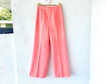 Vintage 70s High Waisted Wide Leg Pants 1970s Salmon Pink Bottoms