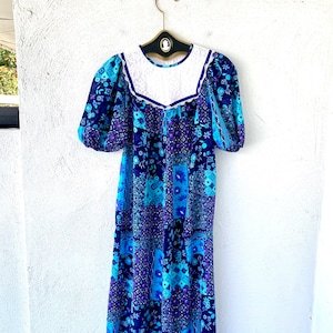 Vintage Hawaïaanse Muumuu patchwork kanten Hawaii-jurk met pofmouwen