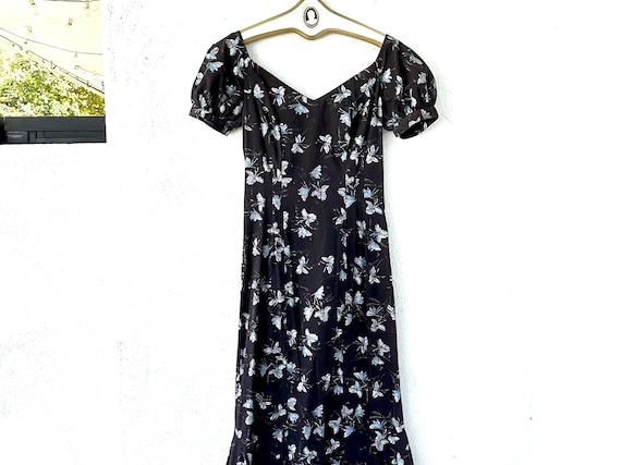 Vintage Alfred Shaheen 1950s Hawaiian Dress Metallic Floral Black Hawaii Muumuu 50s Asian Wiggle Dress