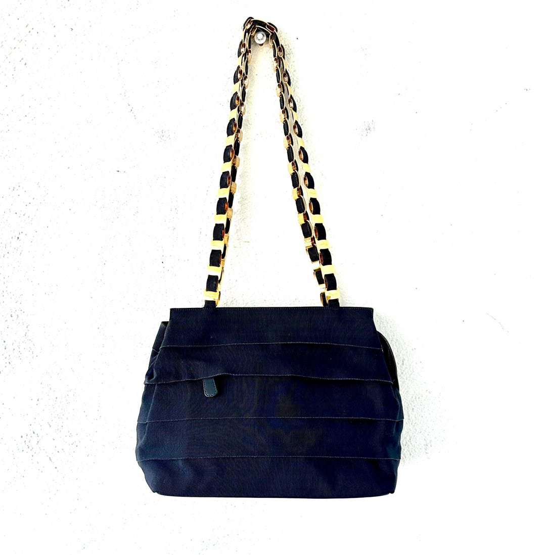 Vintage Salvatore Ferragamo Bag Dark Blue Gold Purse Shoulder Bag
