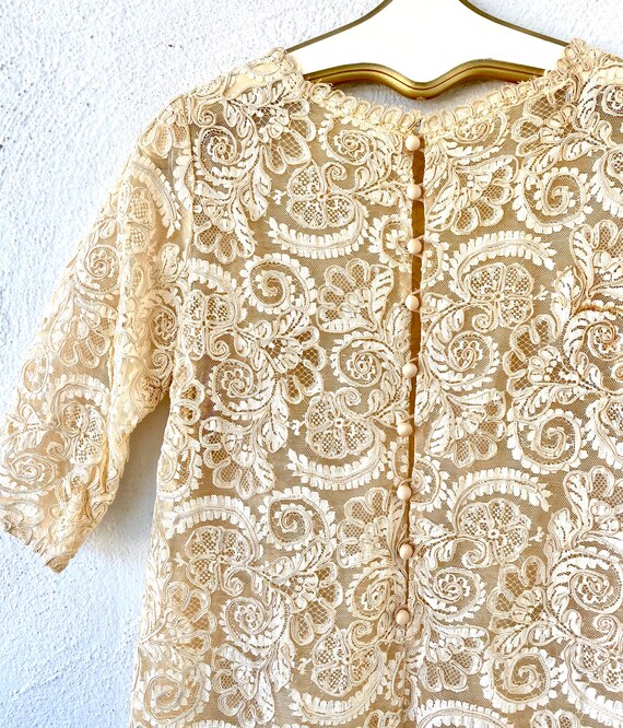 Vintage 50s Embroidered Lace Chiffon White Floral… - image 5