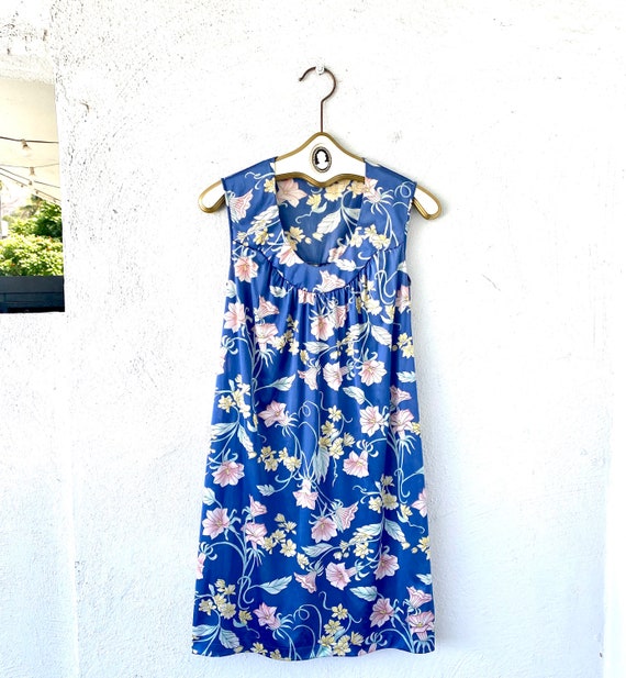 Vintage 70s Slip Dress Floral Morning Glory - image 1