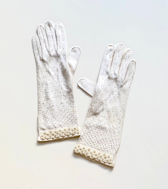 Vintage 40s 50s Beaded Gloves 1940s 1950s Formal … - image 6