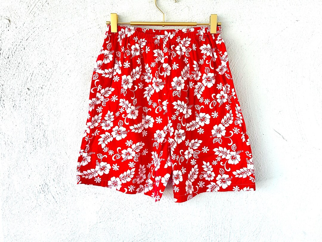 70s 80s US vintage 花柄　キュロット ショートパンツ Q303 Vintage 80s 90s Hawaiian Shorts Red White Hawaii Floral High