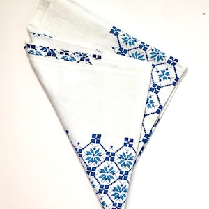 Vintage 50s Tablecloth Mid Century Table Decor Star Checkered Blue White Large TableCloths