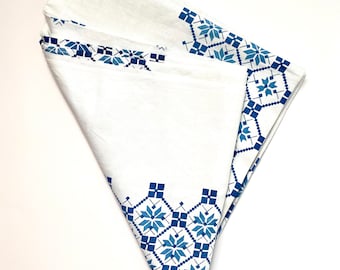 Vintage 50s Tablecloth Mid Century Table Decor Star Checkered Blue White Large TableCloths