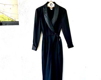 Vintage 90s Wide Leg Jumpsuit 1990s Minimalist Black Dress One Piece