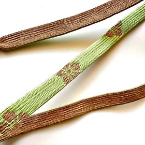 Vintage Japanese Obi Belt Flower Metallic Gold Mint Green Kimono Sash Fringe Tie Belt
