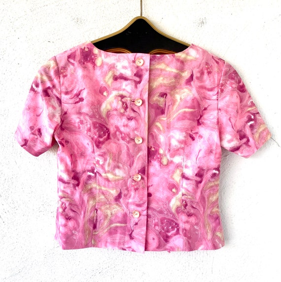 Vintage 50s 60s Cropped Pink Top Marble Print Shi… - image 5