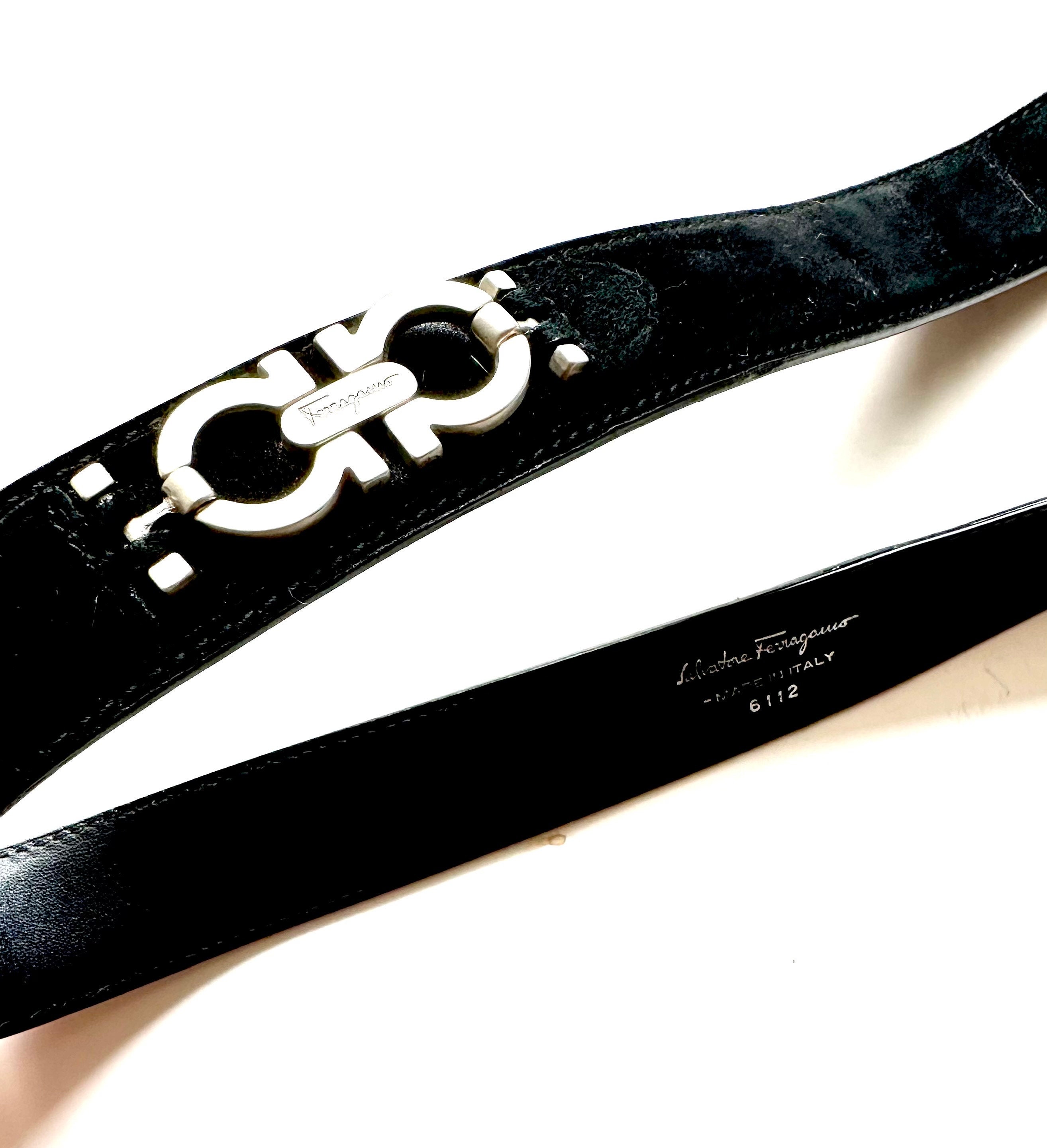 Vintage Salvatore Ferragamo Gancini Logo Suede Leather Belt 