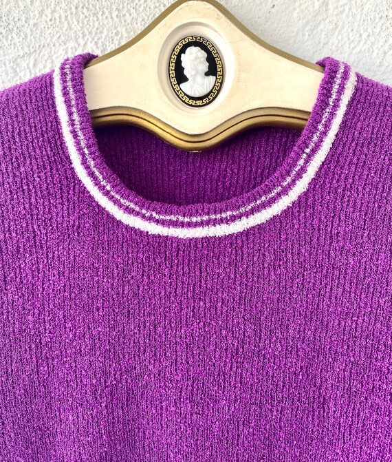 Vintage 60s 70s Sweater Knit Top Tight Purple Shi… - image 3