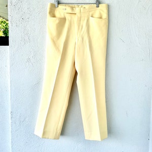 Vintage 70s Disco Pants Yellow 1970s Mens Polyester Slacks