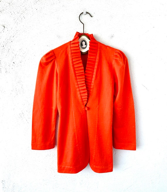 Vintage 70s Victorian Revival Orange Jacket Ruffl… - image 1