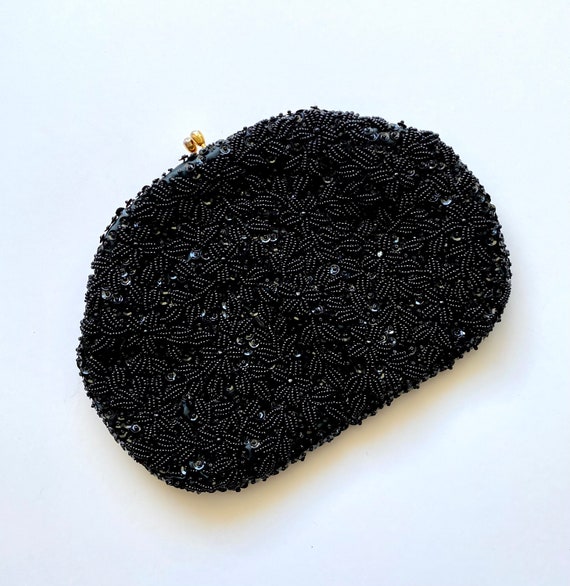 Vintage 50s Beaded Sequin Clutch // Black Gold Rh… - image 1