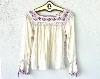 Haut Femme Vintage Manches Cloche Crème En Satin - Taille 8 - Neuf Sans étiquettes - Fait Main