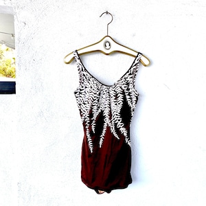 Vintage DeWeese Design Swimsuit 60s 70s One Piece Swimwear Fern Brown White Playsuit