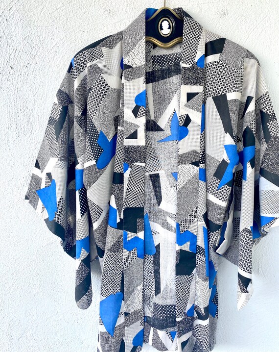 Vintage 70s Japanese Kimono Abstract Geometric Ca… - image 3