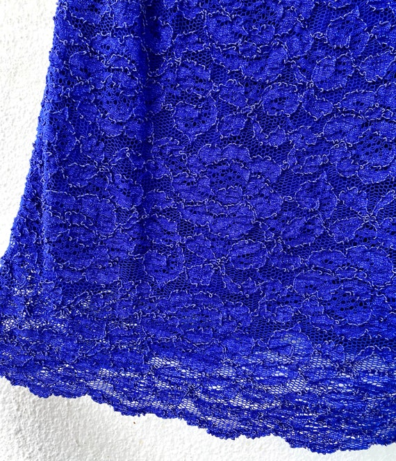 Vintage 80s 90s Lace Bodycon Cobalt Blue Scallop … - image 8