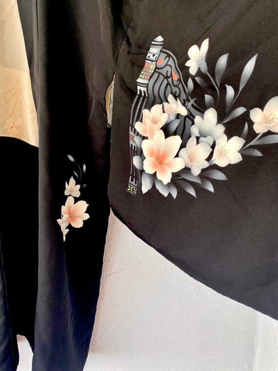 Vintage Japanese Black Floral Kimono Cardigan Top… - image 3