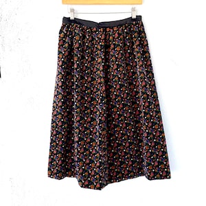 Vintage 70s Velvet Skirt 1970s Dark Floral Midi Skirt