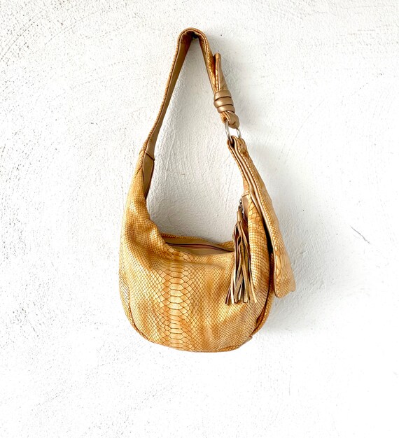 Vintage 90s Y2K Leather Embossed Snakeskin Hobo Bo