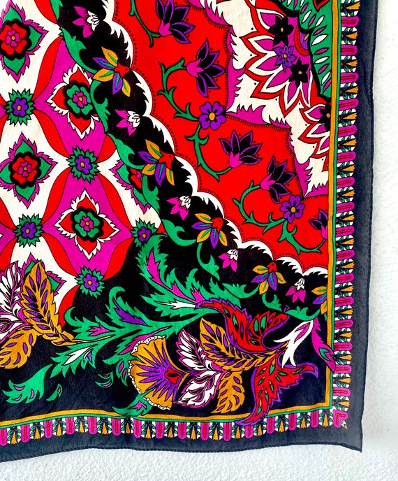 Vintage 70s 80s Large Silk Scarf Hippie Paisley B… - image 5