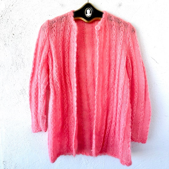 トップス 60s ARROW vintage mohair knit cardigan L Vintage 60s Mohair Women's Hand Knit Cardigan Sweater Size