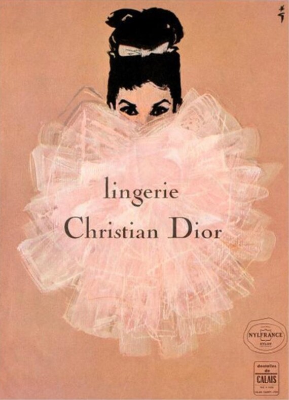 Vintage 60s Christian Dior Nude Mesh Bra Embroide… - image 5