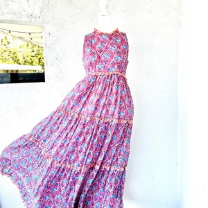 Vintage 60s 70s Boho Hippie Dress Tiered Paisley Purse Empire Waist Dress