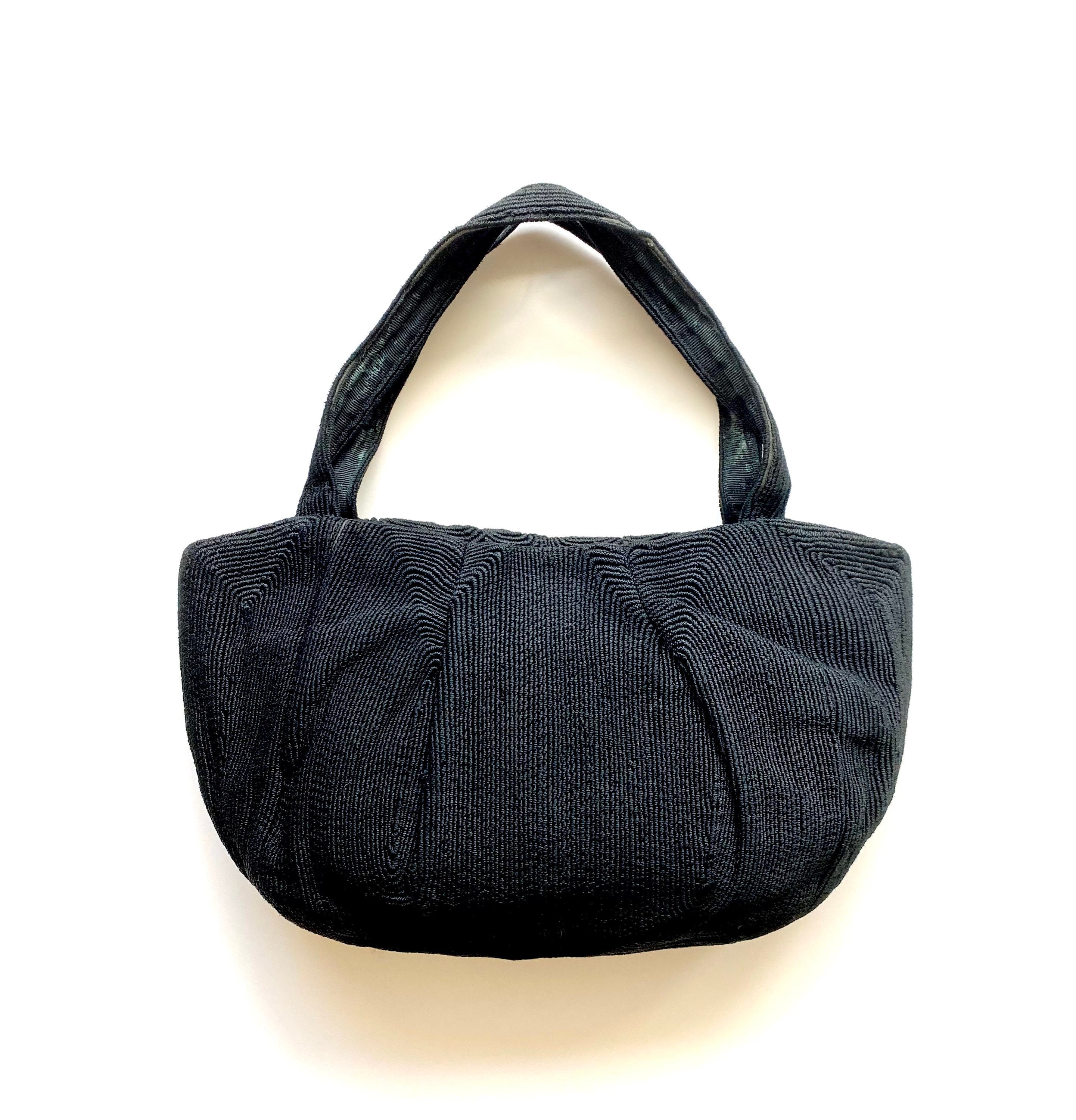 Vintage 40s Corde Black Textured Handbag // 1940s Purse Top